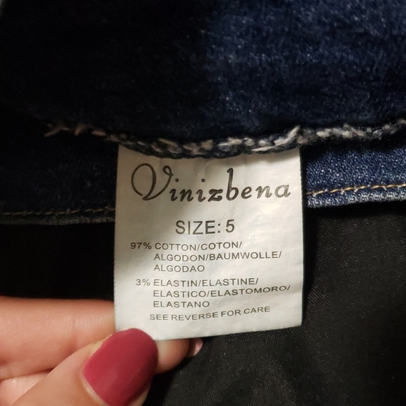 Women's dark blue high waisted denim shorts - Picture 4 of 5